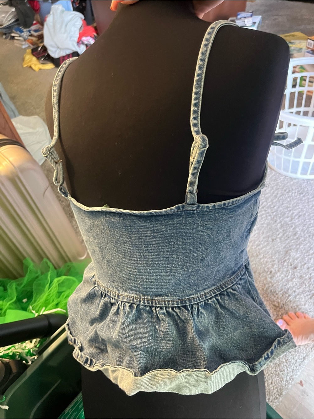 wild fable Medium Blue Denim Ruffle Peplum Crop Top - Picture 2 of 3